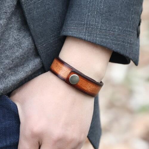 Vintage Brown Genuine Leather Bracelet For Men Gifts Punk Hiphop Wrap Male Trendy Bracelets