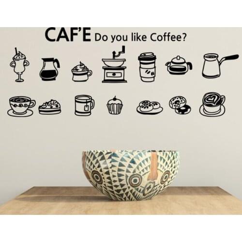 Coffee Shop Sticker Bean Milk tea Decal Cafe Cup Poster Vinyl Art Wall Decor Mural Decoration Break Bread Coffee Glass Decals