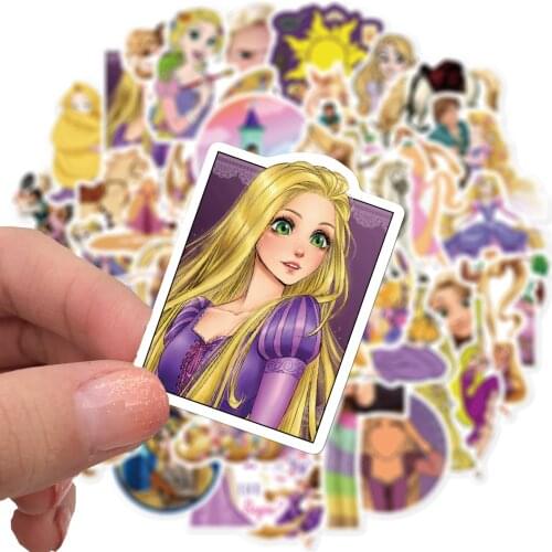 10/50Pcs Disney Tangled Stickers Waterproof Guitar Luggage Skateboard Helmet Laptop Stationery Cartoons Stikers Kids Toy