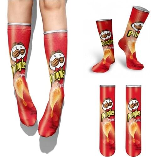 Creativity Long Socks Female Art 3D Printed Potato Chips Tomato Barbecue High Socks Men Women Harajuku Neutral Funny Socks