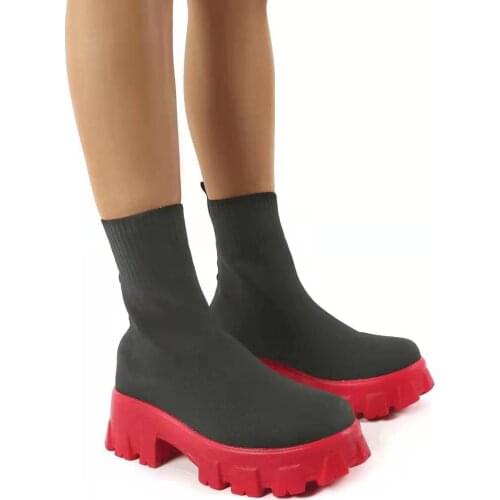 2021 Socks Shoes New Autumn Winter Knitting Woman Fashion Stretch Fabric Casual Platform Boots Knitted Short Boots Women Plus Si