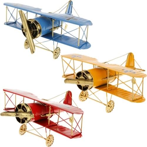 Educational Creative Vintage Metal Airplane Model Biplane Military Aircraft Home Christmas Decoration Toy Red Children Kid Toys