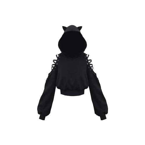 Autumn Winter Women Punk Black Hoodies Sweatshirt Sexy Long Sleeve Gothic Cute Cat Ear Hoodies Sweatshirt Casual Kawaii Pullover