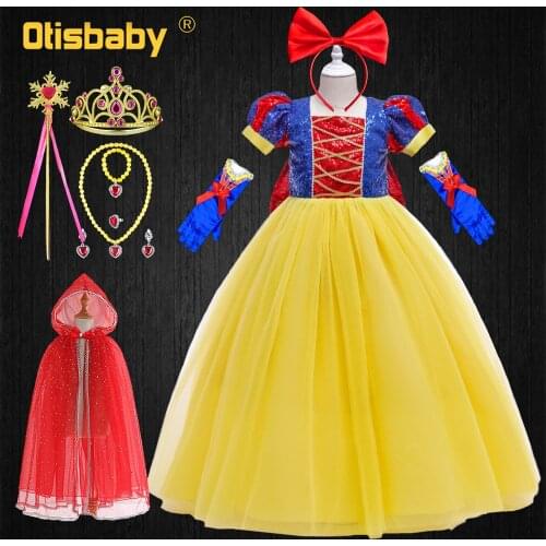 Snow White Dress for Girls Halloween Princess Costume Puff Sleeve Sequin Cocktail Dresses Birthday Red Bow Ceremony Ball Gown