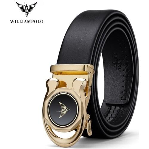 WILLIAMPOLO 2021 Full Grain Leather Brand Mens Top Quality Genuine Luxury Leather Automatic Buckle Belt Mens Strap Mens Metal
