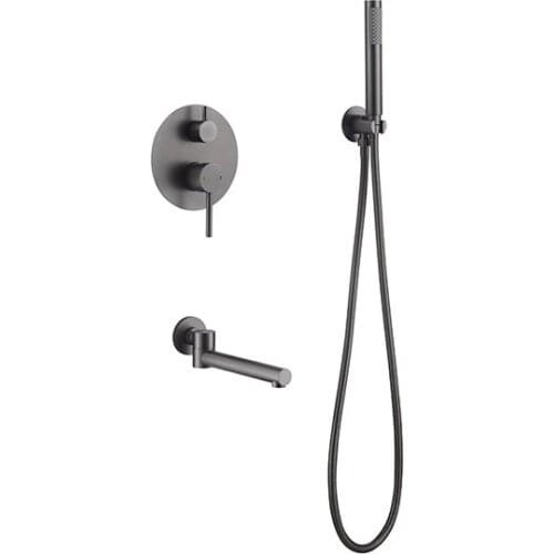 Grey Bathroom Bathtub Faucet Hot Cold Water Mixer Tap Wall Mount Faucet With Handheld Shower Bathtub Outlet