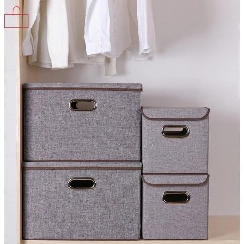 Folding Square Cotton Linen Clothing Storage Box Large Wardrobe Rectangle Storage Bin Organizer With Cover Portable Container