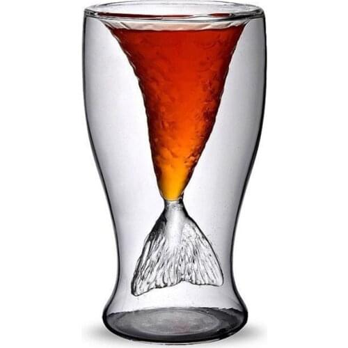 100ml Hand Made Double Wall Cocktail Mermaid Tail Whiskey Vodka Glass Cup fish mixing glass
