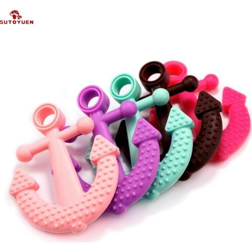 Sutoyuen Baby Teether Ship Anchor Silicone Beads Pendant 5pcs Safe for Chew Baby Nursing Teething Anchor Teether Toys BPA Free