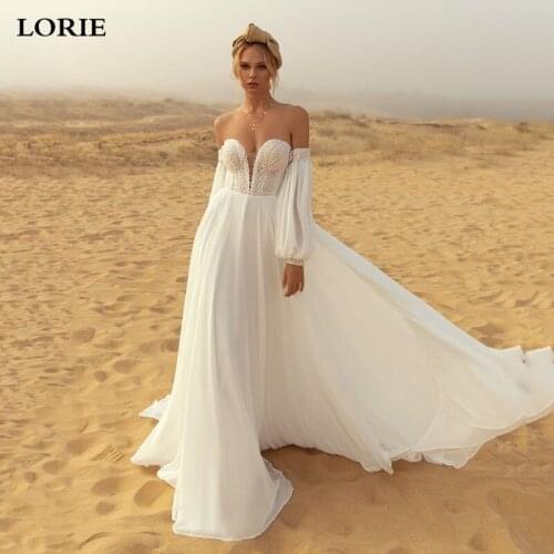 LORIE Sweetheart Neck Bohemian Wedding Dresses Puff Sleeve Lace Bridal Gown 2021 Vestido De Novia Wedding Party Gown Custom Made