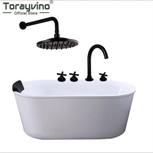 Torayvino 5 Pcs Matte Black Bathroom Bathtub Faucet With 8 Inch Rainfall Spout Round Shower Head Combo Set Mixer Water Tap