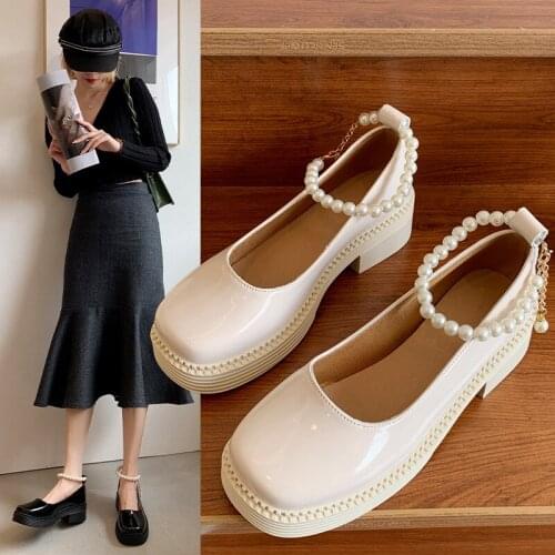 Mary Jane Shoes Platforms Leather Shoes Japanese Retro Lolita Uniform Shoes Beaded Anime Shoes Womens Shoes Original Girl Shoes