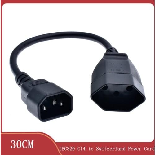 IEC320 C14 Male to Switzerland Outlet Female Power Extension Cable For PDU UPS 30CM