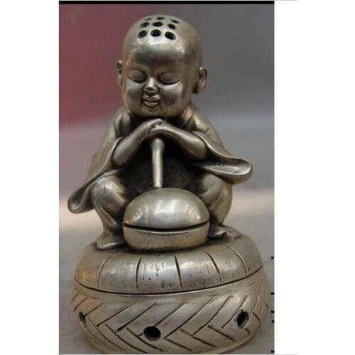 Decoration copper silver factory outlets China Buddhism Tibet Silver Buddhist monk Muyu Incense Burner Censer Statue