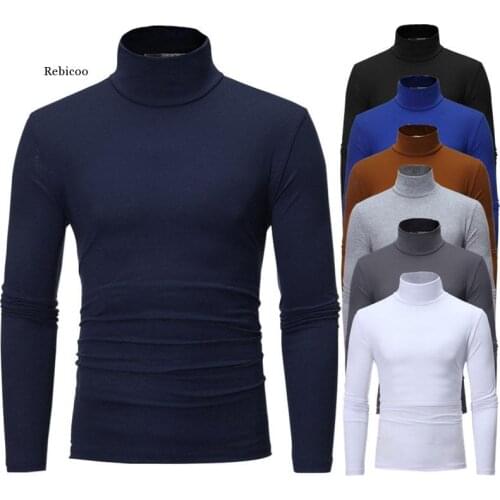 Turtleneck for Men Solid Color Slim Elastic Thin Pullover Men Spring Autumn Turtleneck Men Clothing