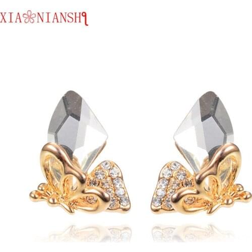 XIAONIANSHI New Originality 2017 Half Butterfly Lovers Earring for Women Gold-color Earing Rhinestone Crystal Wedding Jewelry