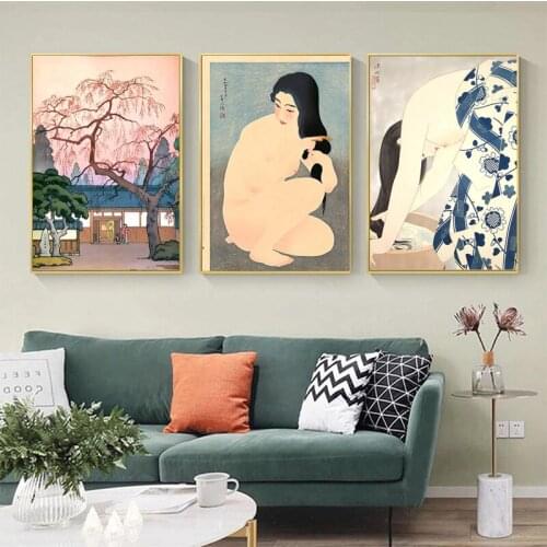 Cherry Blossom Japanese Washing The Hair Woman Canvas Paintings Posters Prints Wall Art Nude Pictures Living Room Home Decor