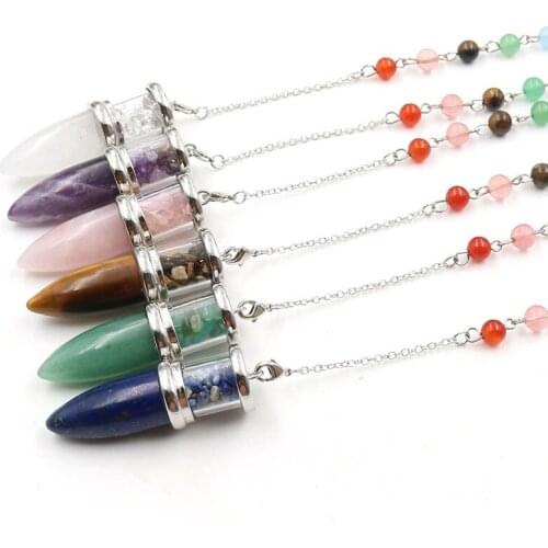 YJXP Cone Bullet Shape Pendulum Chakra Natural Stone Pendant Gravel Chips Wishing Bottle Pendule for Dowsing Divination Jewelry