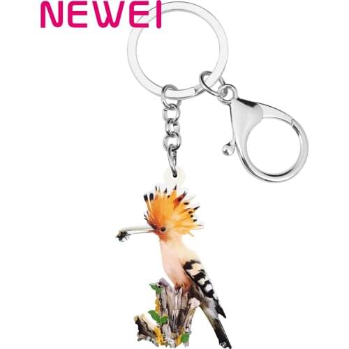 Newei Acrylic Cute Eurasian Hoopoe Keychains Print Long Animal Key Chain Jewelry For Women Kids Teens Festival Gift Car Charms