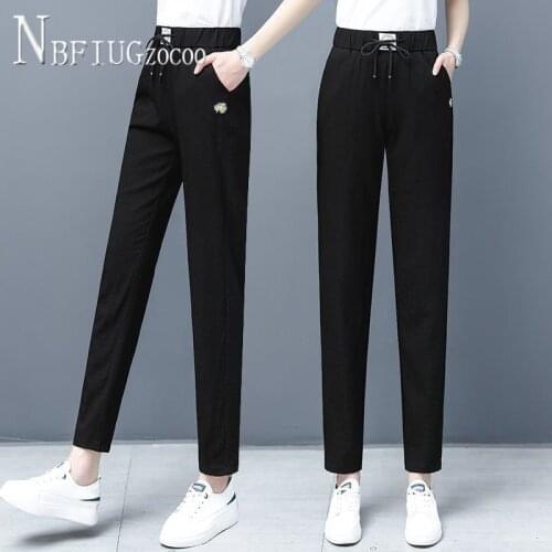 Drawstring Elastic Waist Pocket Women Straight Pants 3 Colors Can Choose Female Trousers