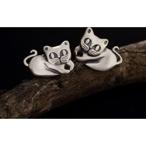 Pure Silver Ways Is Contracted Plutus Cat Personality Female Stud Earrings Earrings Wholesale