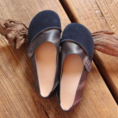 New Spring Flats Shoes Women Genuine Leather Oxford Shoes for Women Slip On Flat Round Toe Breathble soft Retro women shoes 2020