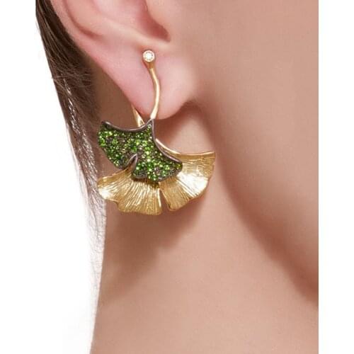 Vintage Pendientes Gold Metal Leaf Flower Drop Earrings for Women Boho Ethnic Green Zircon Earring Fashion Jewelry Oorbellen