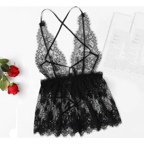 Deep V-Neck Womens Intimates Fashion Ladies Lace Lingerie Bodysuit Sexy Sleeveless Backless Teddy Jumpsuit High Quality Bra