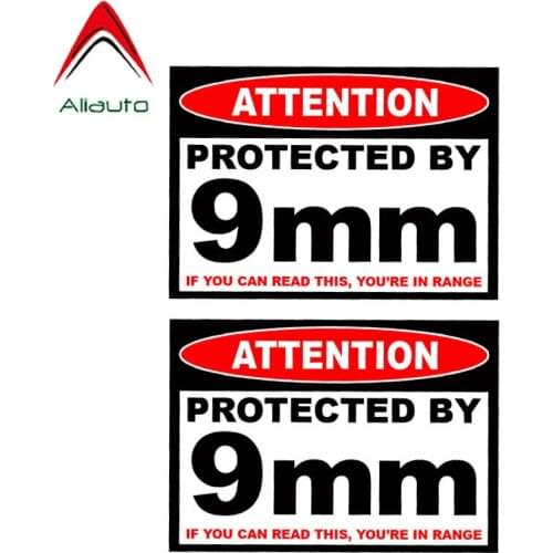 2 X Aliauto Warning Car Sticker ATTENTION Protected By 9mm Waterproof Sunscreen Decal Motorcycle Accessories PVC, 11cm*8cm