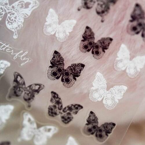 2021 Black White Lace Butterfly 5D Nail Art Stickers Thin Tough Self Adhesive Nail Foils Back Glue Nail Decals DIY Manicure Tool