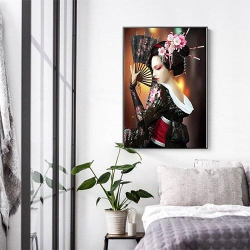 5D DIY full square round diamond painting Japanese classical beauty fan cross stitch rhinestone embroidery home decoration gift