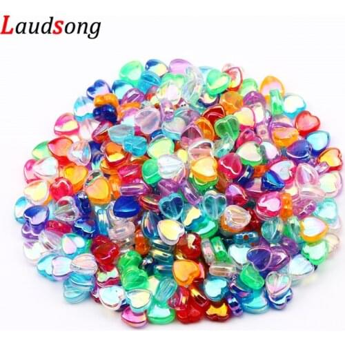100/200pcs 9mm Transparent AB Acrylic Heart Beads Mixed Color Spacer Beads For Jewelry Making DIY Bracelet Necklace Accessories