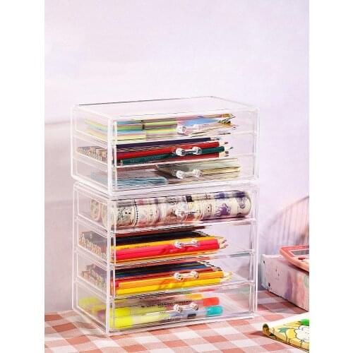 Acrylic Transparent Stationery Storage Drawers Pen Pencil Organizer Holders Washi Tape Storage Box Desk Organizer Storage