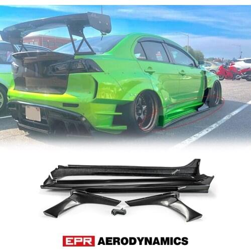 Car Accessories For Mitsubishi EVO 10 VRSV2 Wide Style Fiberglass Side Skirt With Add On FRP Fiber Glass Door Step Cover Set