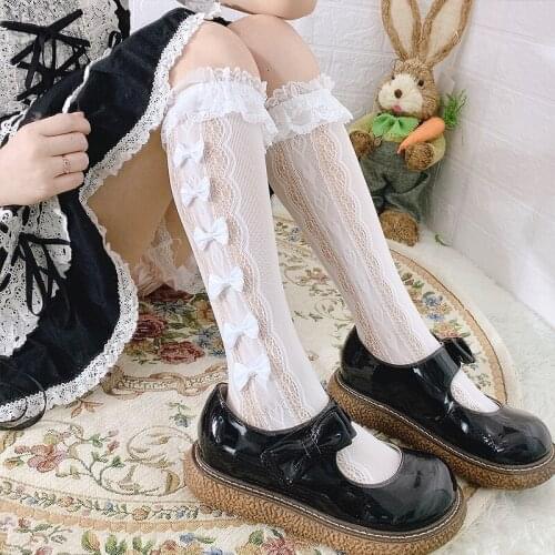 White Lolita Big Lace Stockings Flower Wedding Velvet Lace Calf Socks Over Knee Lolita Socks Lovely Bowknot Ankle Socks Girl Gi