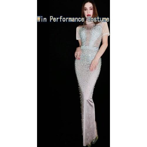 Sparkly Mermaid Skinny Mesh Host Evening Dresses 2021 Elegant Turtle neck Long Women Formal Gowns With Short Sleeve