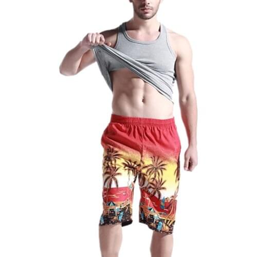 Quick Dry Swimming Shorts Male Summer Beach Coconut Tree Print Casual Loose Swimwear Elastic Waist Boxers Breathable Shorts