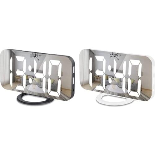 Digital Alarm Clock Mirrored LED Clock with Dual USB Charger Ports Easy Snooze Function for Bedroom Home Office