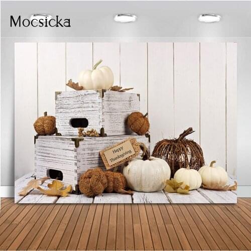 Happy Thanksgiving Pumpkin Backdrop for Photography White Wood Borad Newborn Child Birthday Portrait Photo Background Studio