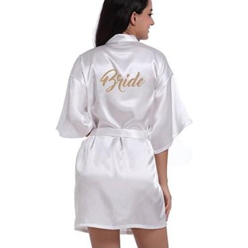 RB85 Maid of Honor Letter Golden Glitter Print Kimono Robes Faux Silk Women Bachelorette Wedding Preparewear Bridal Party Robes