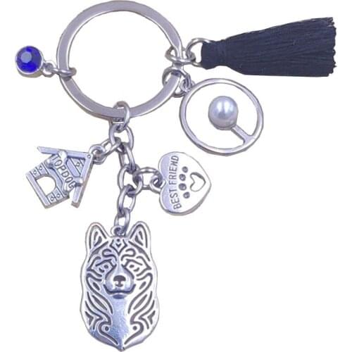 Akita Dog Animal Sun Style Hot Keychain Key Ring Pet Tassels Antique Bohemian Women Men Jewelry Birthday Gift K073-074