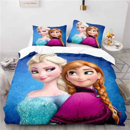 Frozen Elsa Anna Princess Bedding Set 3D Disney Cartoon Film Duvet Cover Set Soft Quilt Cover Pillowcase for Kids Birthday Gift