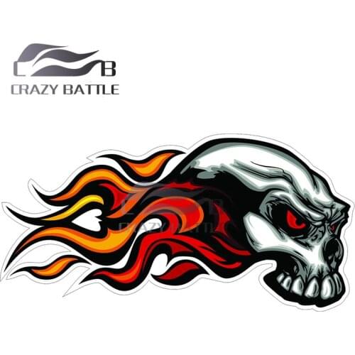 Crazy Battle 13 x 6.4cm Fire Skull Decal Refrigerator Scratch-Proof Decal Surfboard Bumper Cartoon Decoration Accessories