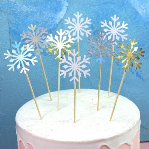 20pcs/lot Snowflake Cake Topper Laser Wedding Party Glitter Cakes Accessories Christmas Birthday Cupcake Topper Baby Shower zz50