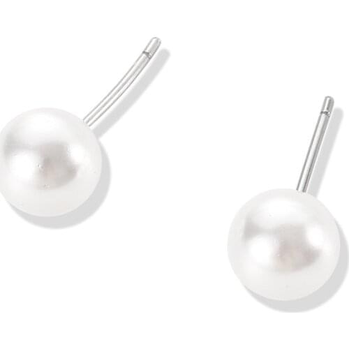 Small 8MM Simple Pearl Earrings For Women Silver Stud Earrings Popular Party Engagement Wedding Earrings Jewelry