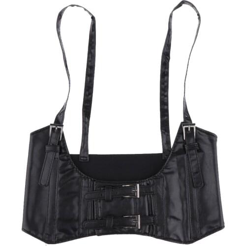 Fashion women night clue costume pu Leather punk Sexy Underbust Waist Belt Corset Brown bra