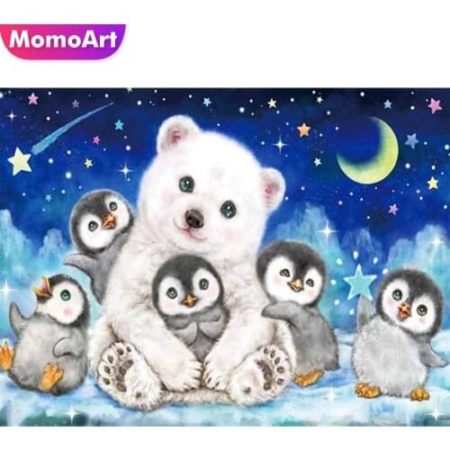 MomoArt 5D DIY Diamond Embroidery Penguin Full Square Round Diamond Painting Bear Animal Hobbies And Crafts Home Decor Gift
