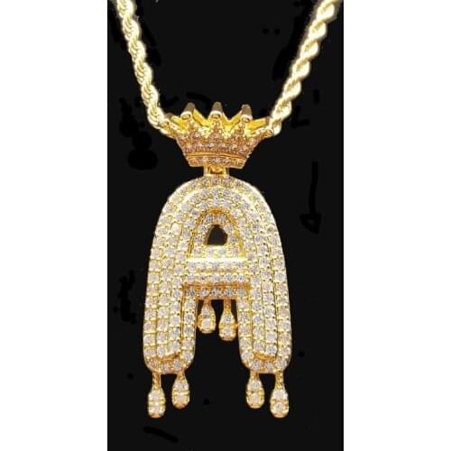 Neobling Custom Crown Bail Drip Bubble Initial Letters Chain Necklaces For Men Women Gold Color Cubic Zircon Hip Hop Jewelry