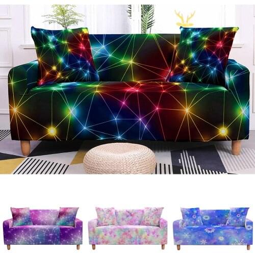 Galaxy Neon Stretch Sofa Cover for Living Room Moon Sun Sectional Couch Cover Elastic Armchair Slipcovers LoveSeat 1/2/3 Seater