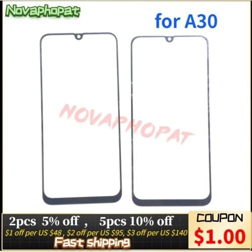 Novaphopat 20Pcs/Lot A305F Front Glass Panel For Samsung A30 Outer Glass Lens Screen Replacement (Not Touch Sensor )